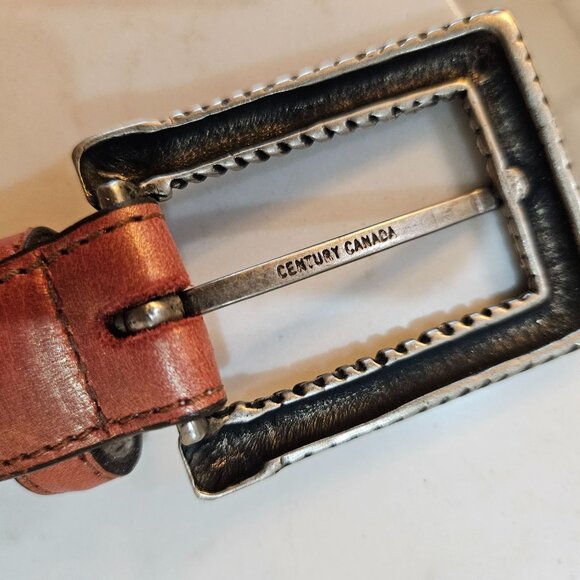 Elite Accessories Genuine Leather Belt Medium Brown Ornate Buckle Silver - Picture 2 of 9